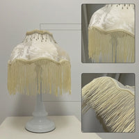 Fringe Table Lamp Decorative Table Lamp with Textile Shade Vintage-Inspired Princess-Style for Girls, Bedroom, Reading Corner