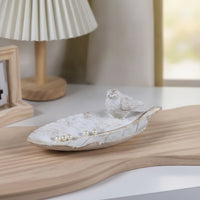 Leaf Tray with Bird Carved Bird Trinket Tray Textured Catchall for Entryway, Tabletop, Desk