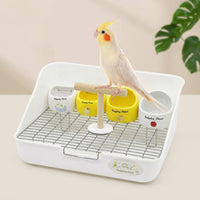Parrot Perch with Metal Base Perch, Wooden Bird Perch Desktop Bird Stand with Food Bowls, Interactive Bird Toy for Cockatiel and Budgie Perch