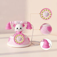Musical Bunny Toy Phone Interactive Toy Telephone with Handset Light-up Play Phone Educational for Toddlers, Kids, Babies, Playroom, Nursery, Home