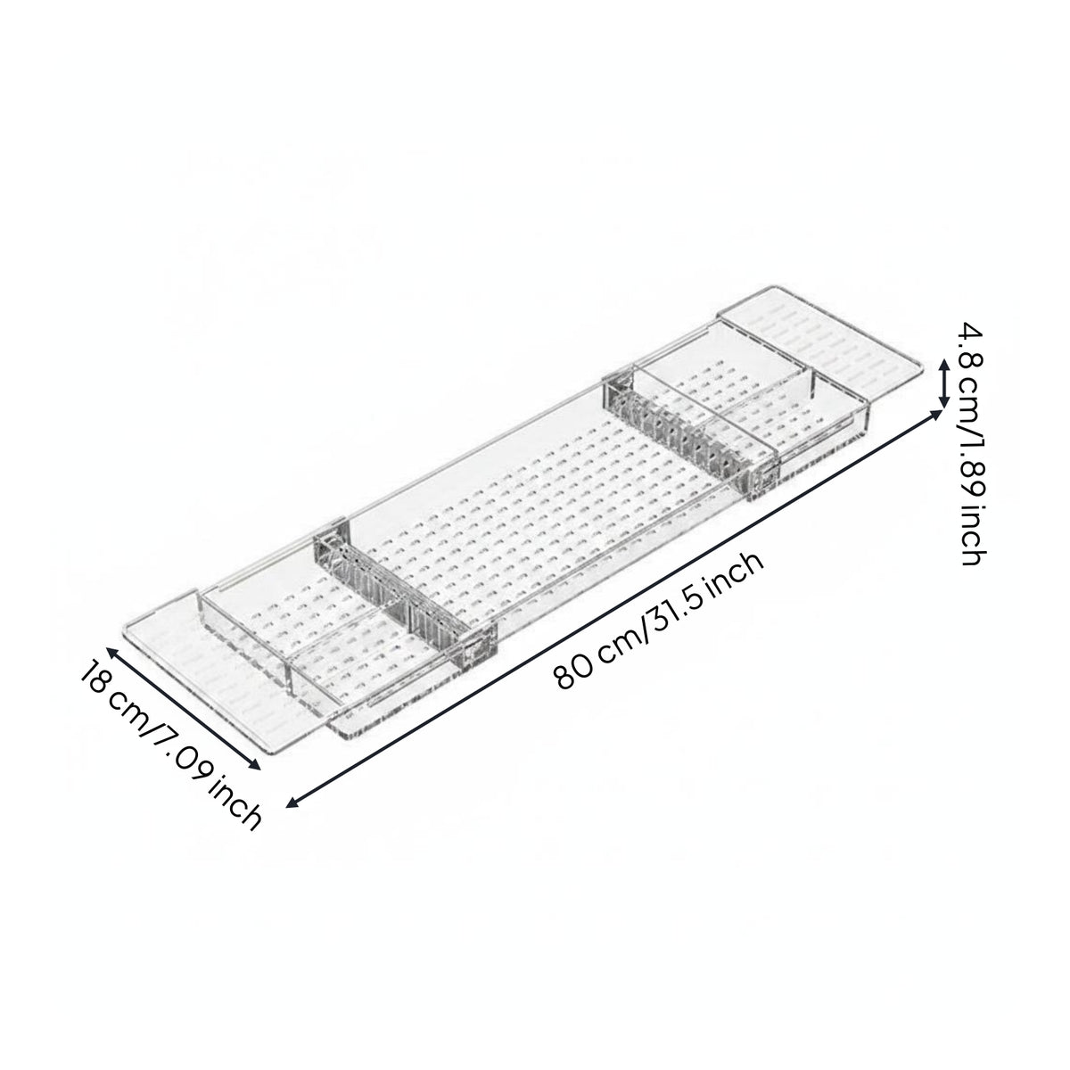 Telescoping Bathtub Rack Extendable Clear Acrylic Bath Tray Raised Rim