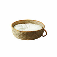 Handwoven Feline Basket Natural Grass-Like Wicker Feline Basket Loop Handle