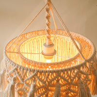 Hand-Woven Macrame Lampshade Tassel Macrame Lamp Shade Bohemian Pendant Lampshade with Tassels Fringe for Bedroom, Nursery, Reading Nook
