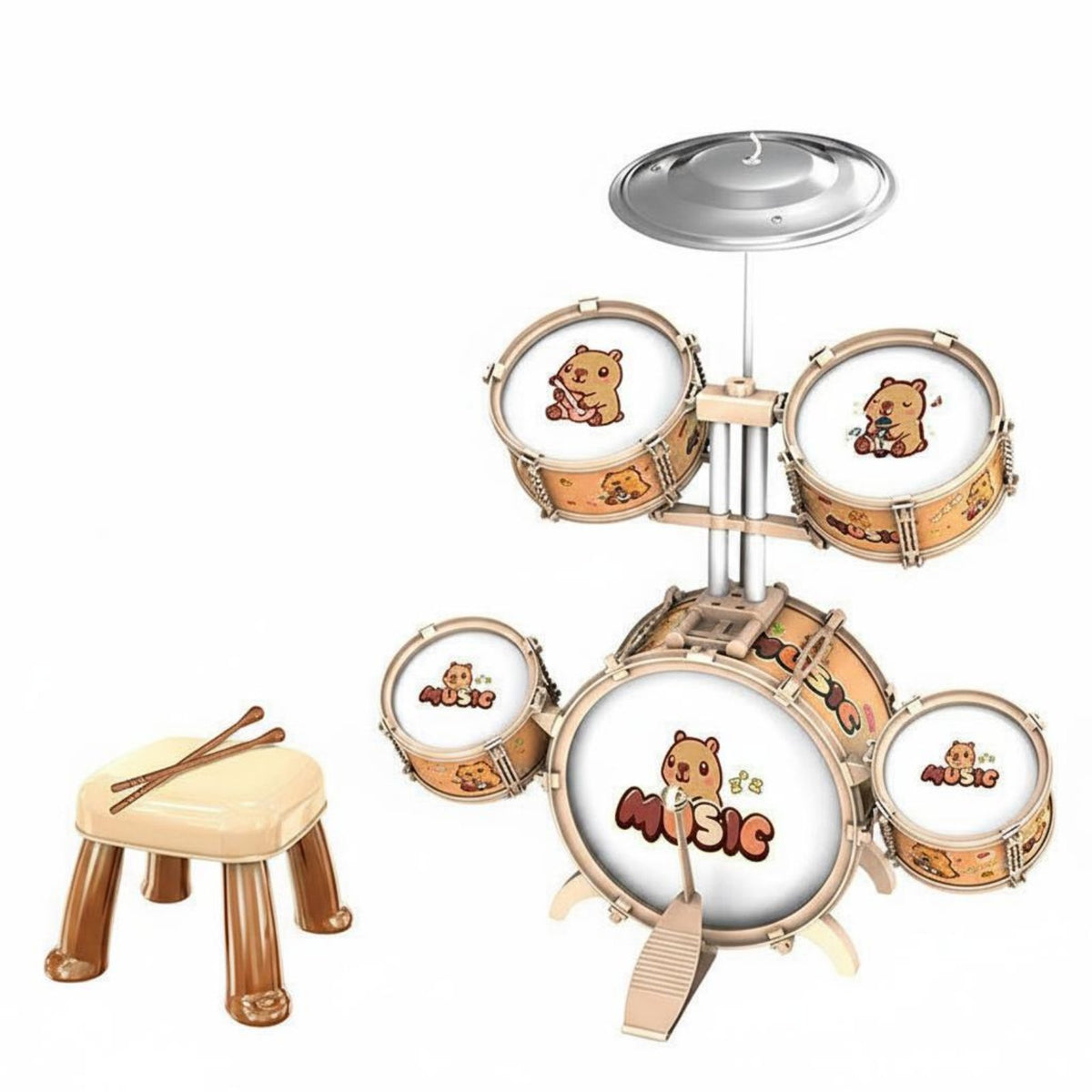 Drum Set with Drumsticks Lightweight Jazz Drum Toy Glossy for Young Children, Home