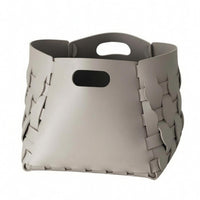 Woven Laundry Hamper Cutout Handles Leather Storage Basket Structured Conical Basket