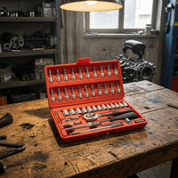 46 Pieces Easy to Carry Ratchet Socket Wrench Toolkit Versatile Socket Wrench Set with Case Complete Ratchet Set with Case Sturdy for Mechanics, Garage, Roadside Emergency