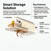Cabinet Under Cupboard Paper Towel Holder, Hanging Wall Mounted Dispenser for Students, Versatile Kitchen Roll Easy No-Drill Metal