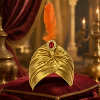 Turban with Feather Pleated Costume Turban Hat Dramatic Headwear for Cosplayers, Stage Shows