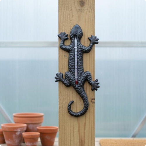 Cast Iron Gecko Thermometer Indoor Outdoor Use Rustic Gecko Wall Decor for Patio