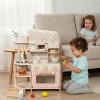 Wooden Play Kitchen with Accessories Children's Kitchen Playset Rounded Edges Pots and Pans Playset for Children, Playroom, Daycare, Classroom
