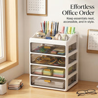 4-Layer Stackable Desktop Drawers with Compartments, Desk Storage Organizer for Office, Pull Out Drawer Style Stationery Box, 18L Capacity