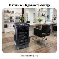 Salon Trolley Cart Molded Compartments Hair Styling Cart Caster Wheels Mobile Storage Cabinet