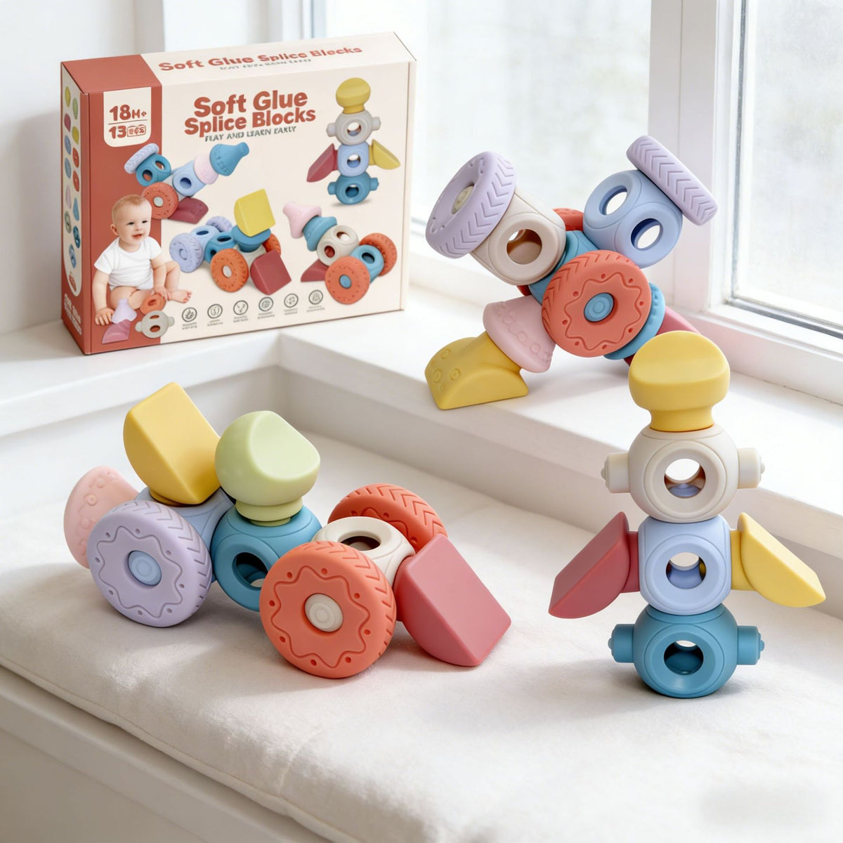 Soft Silicone Stacking Blocks for Baby Shape Recognition and Early Education DIY Toy