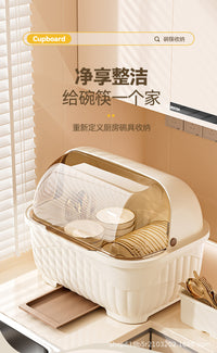 Kitchen Cabinet Cream Style Dustproof Bowl and Dish Storage Rack for Students Dormitory Renters Tableware Bowl Chopstick Draining Rack