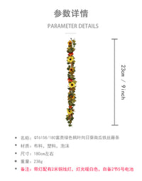 跨境仿真向日葵浆果桉树叶藤条  秋季丰收节家居节日户外装饰花环