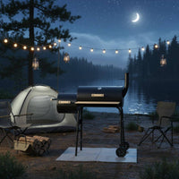 twinBarrel Barbecue Grill Front Thermometer Wheeled Barbecue Grill Black Metal Outdoor Cooking