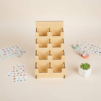4-Tier Sticker Holder Easy to See Wooden Sticker Rack Slanted Tiers Step Display Shelf for Countertop