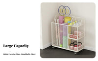 Easy to Move Exercise Mat Storage Rack Mobile Rolling Fitness Equipment Cart Space Saving Design Rolling Fitness Equipment Organizer 360° Rotating Wheels for Corner