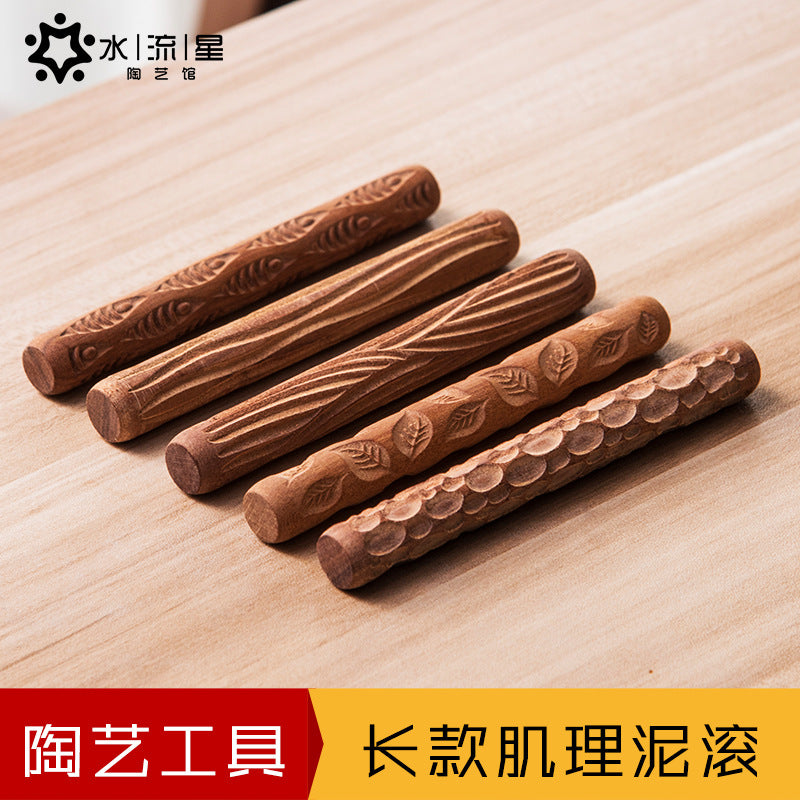 Water Drop Star Pottery Wooden Texture Clay Roller Embossing Stick for Pottery