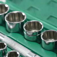 Socket Wrench Set Chrome-Finished Socket Set with Case Mirror-Polished Mechanics Tool Kit for Home Improvement Hobbyists, Homeowners, Garage