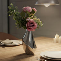 Silver Vase Lustrous Finish Decorative Vase Textured Surface Decor Piece for Office