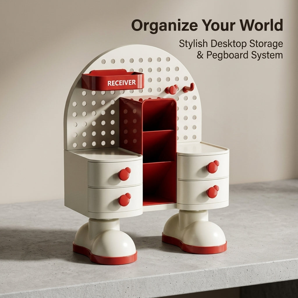 Desktop Organizer with Drawer for Office Desk, Pegboard Design Stationery Storage Box for Students, Extra Large 18L Capacity