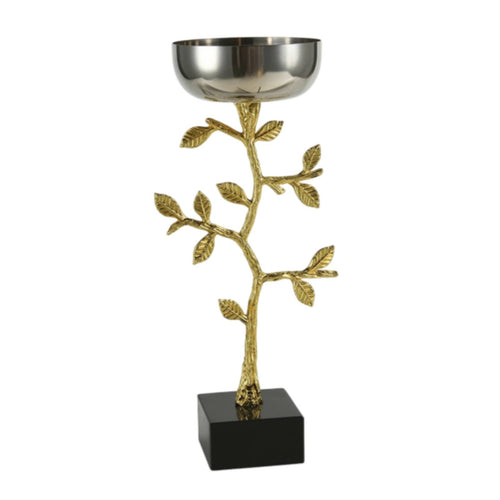 Sculptural Candle Holder Polished Candle Holder with Leaf Details Elegant Decor for Living Room