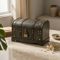 Decorative Wooden Chest Dark Gray Antique Design Chest Brass-Tone Hardware