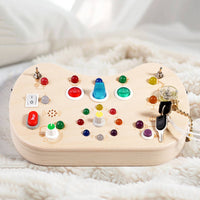 Travel Friendly LED Light Busy Board Learn Through Play Toddler Sensory Activity Board Gentle on Eyes Portable Activity Bag Detachable Strap for Car Rides