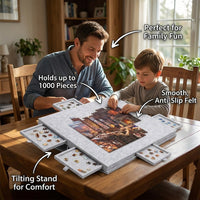 Foldable Puzzle Board for Kids with Storage Drawers and Cover, 1000 Piece Felt Mat with Built-In Stand, Indoor Home Case