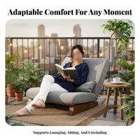Reclining Floor Lounger Ergonomic Design Adjustable Woven Mat Recliner with Ottoman Armless Removable Cover for Students