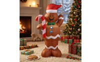 Christmas Inflatable Gingerbread Man with Santa Hat Outdoor Inflatable Gingerbread Man with Candy Cane Holiday Festive