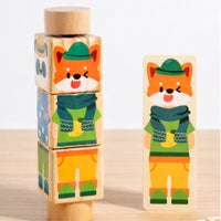 Hands-on Rotating Animal Puzzle Colorful Graphics Wooden Animal Puzzle Grip Practice Wooden Rotate Blocks Fine Motor Skills