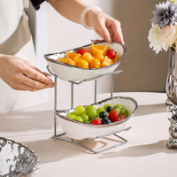 Afternoon Tea Cake Plate, 2-Tier, Ceramic, White, Hammered Pattern, For Birthday Parties