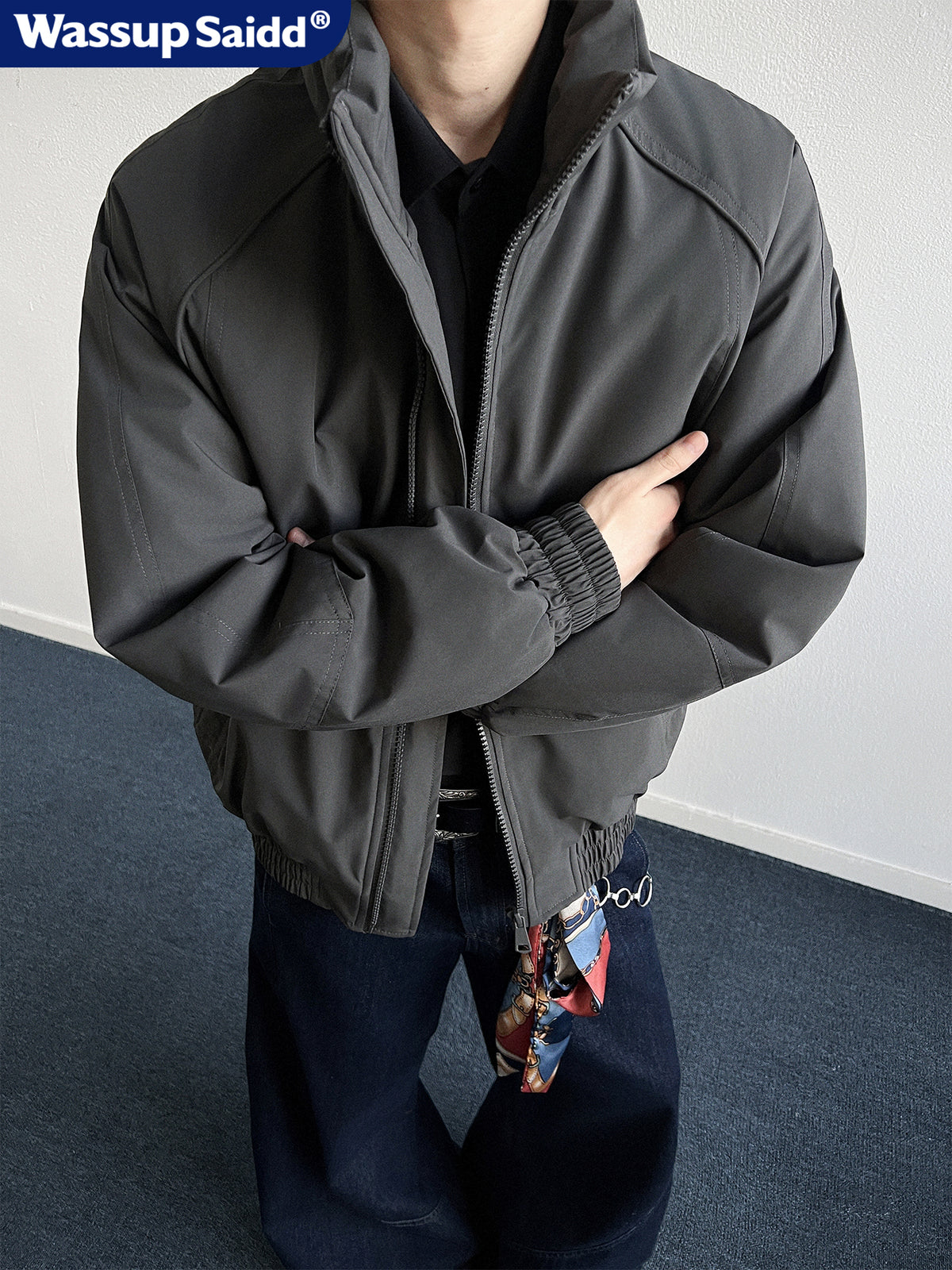 WASSUP SAIDD美式立领飞行员短款棉衣男冬季加厚保暖cleanfit外套