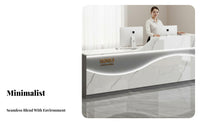 L-Shaped Reception Desk with LED Glossy Finish L-Shaped Cashier Desk Sturdy Construction Front Counter for Business Owners, Company Lobby