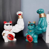 Creative Lucky Cat Figurine with Muscular Arm for Wealth and Business Opening