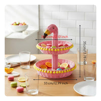 Two-Tier Fruit Basket Double Layer Flamingo Snack Stand Woven Household Storage for Dining Table