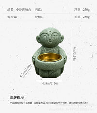国风青砂石禅意小沙弥和尚佛像烛台庭院家居餐桌创意装饰品摆件