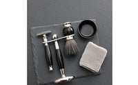 Shaving Set with Stand Chrome-Finished Shaving Implement and Brush Set Manual Shaving Kit with Brush for Men, Washroom, Travel