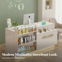Shop Front Counter Easy to Clean Retail Counter with Display Shelves Wear-Resistant Modern Store Welcome Desk for Retailers, Pharmacy, Boutique, Cafe