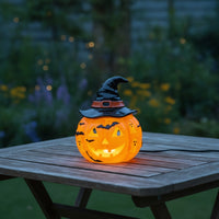 Pumpkin Lamp with Witch Hat Halloween Pumpkin Table Lamp Decorative Jack-O'-Lantern Night Light for Entryway