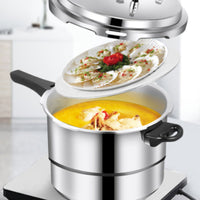 Gas and Induction Compatible Stovetop Pressure Cooker Thickened Base Commercial Pressure Cooker Heavy-Duty Construction Large Capacity Cooking Pot Multiple Safety Features for Chefs, Families, Restaurant, Cafeteria