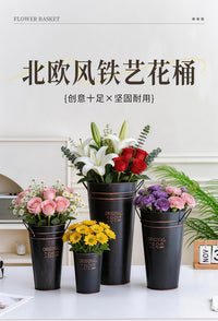 厂家批发复古铁艺花桶家居装饰干花鲜花桶铁皮铁艺花瓶深水醒花桶