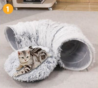 跨境猫窝隧道款宠物猫毛绒可折叠钻洞通道玩具灰色毛绒隧道猫咪