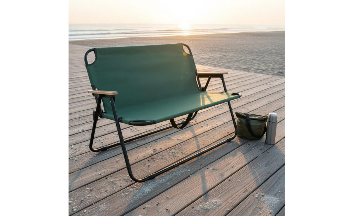 Foldable Design Double Folding Chair Heavy Duty 2 Person Folding Camp Chair Anti-Slip Feet Portable Outdoor Loveseat Rust Resistant Frame for Campers, Couples, Picnic, Patio, Backyard