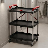 Foldable Tool Utility Wagon Caster Wheels Three-Tier Tool Utility Wagon Tray