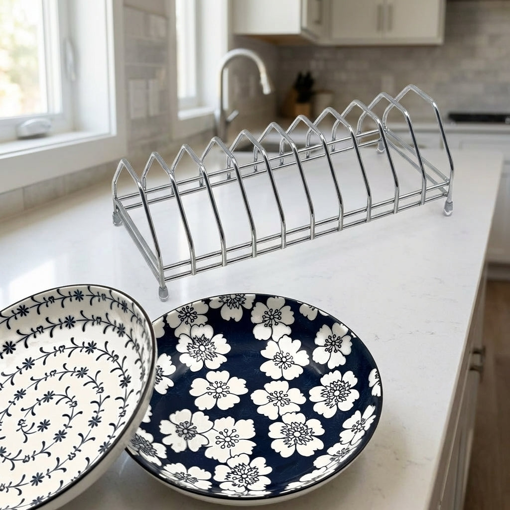 Stainless Steel Dish Rack with Plate, Bowl and Drain Rack, Modern Minimalist Style Countertop Installation Kitchen Sink Organiser