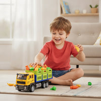 Inertia-Style Transport Truck with Play Food Alloy Toy Truck with Cargo Bed Authentic Vehicle Set Friction-Powered for Children, Toddlers, Playroom