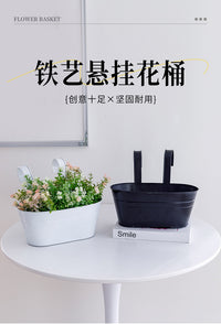 跨境铁皮悬挂花盆阳台花园装饰挂墙套盆护栏栅栏绿植多肉挂式挂桶